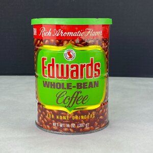 Vintage Safeway Edwards Whole Bean Coffee Advertising 14oz Empty Tin Metal Can
